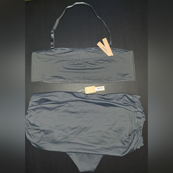 ❤NWT SKIMS 2 Piece Swim Bandeau Top Sculpting Foldover Bikini Bottom GUNMETAL 3X - Picture 11 of 13